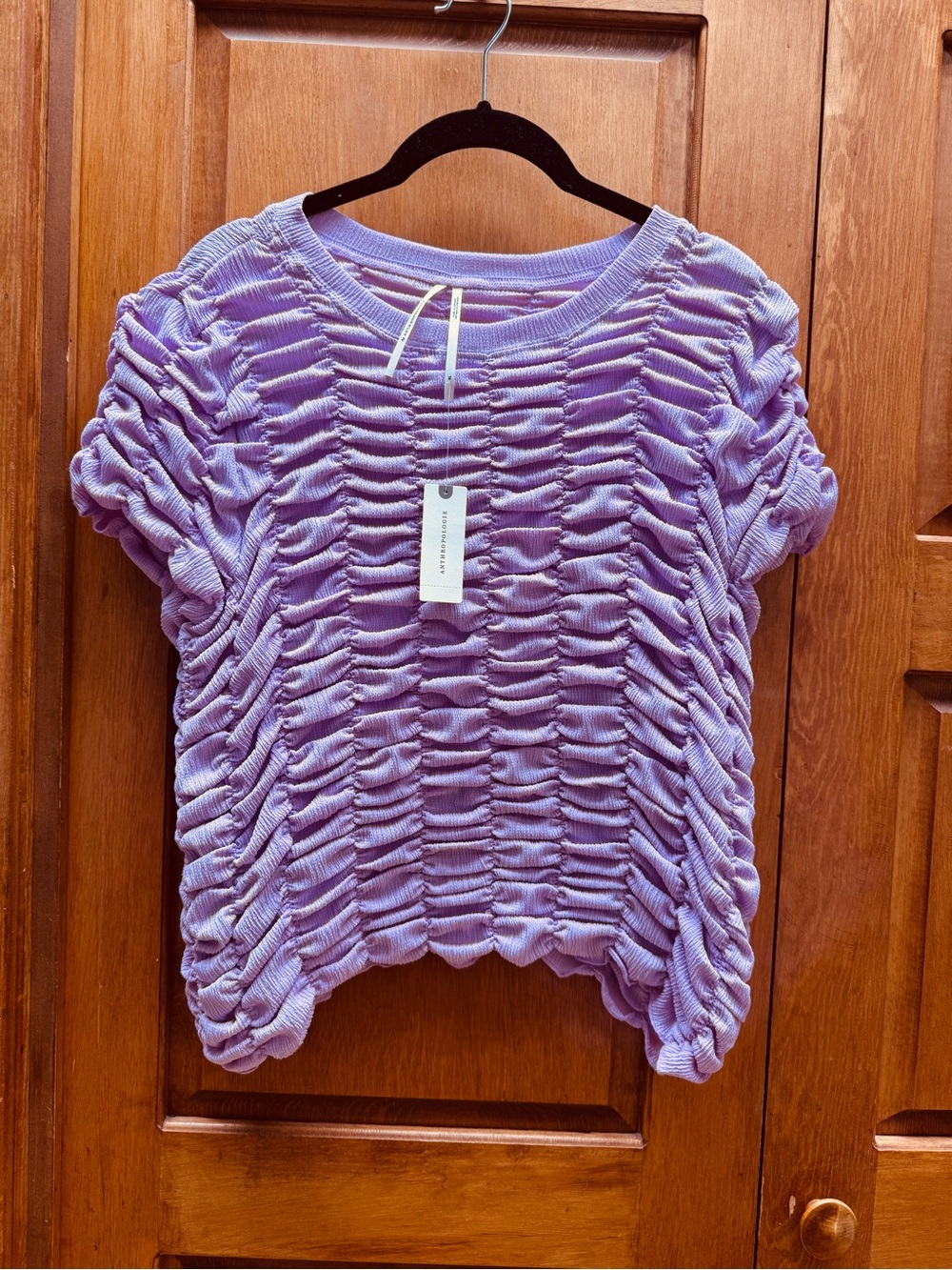 Anthropologie Lavender Ruched Knit Short Sleeve Top